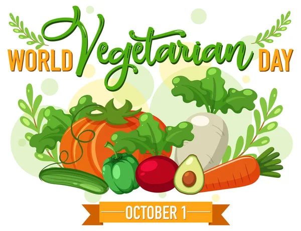 Logotipo Dia Mundial Vegetariano Com Ilustração Vegetal Frutífera — Vetor de Stock