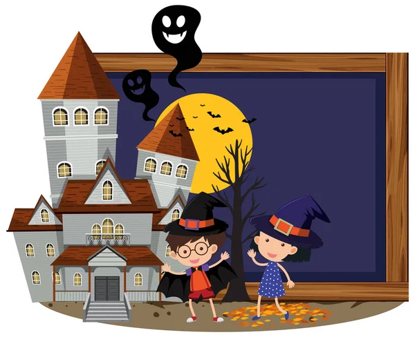 Halloween Skylt Med Barn Illustration — Stock vektor