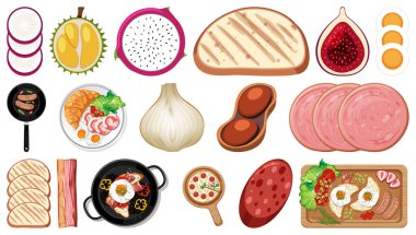 Beyaz arkaplan illüstrasyonunda gıda malzemelerinin toplanması