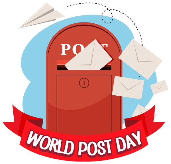 Banner Del Día Mundial Del Post Con Buzón Ilustración Sobres — Vector de stock