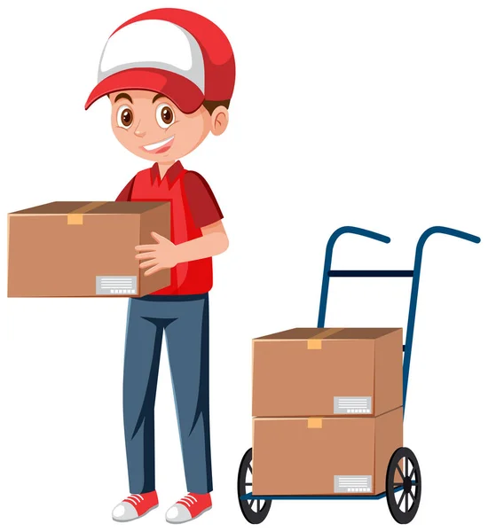 Delivery Man Holding Package Cartoon Character Illustration — Stock Vector