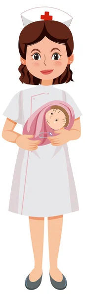 Cute Nurse Holding New Baby Illustration — Stock Vector