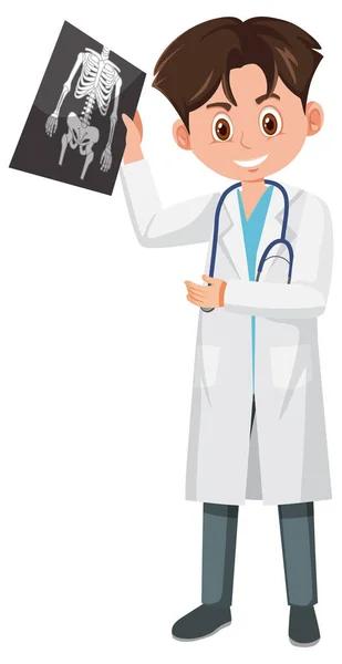 Male Doctor Holding Ray Film Cartoon Character White Background Illustration — Stock Vector