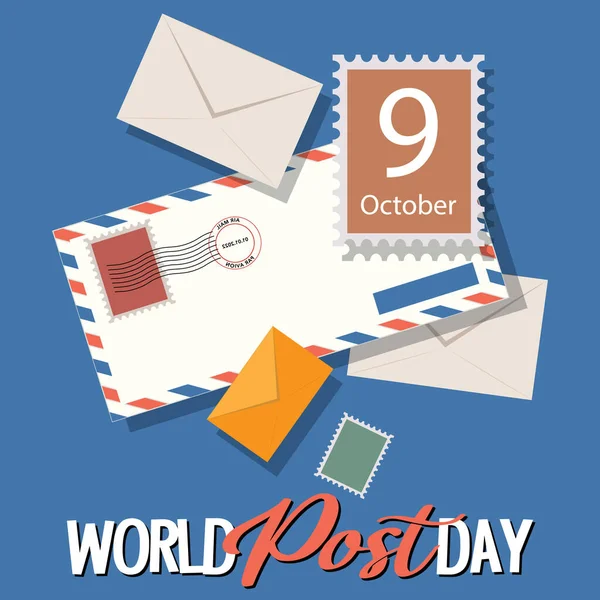 World Post Day Banner Envelope Stamp Illustration — Stock Vector