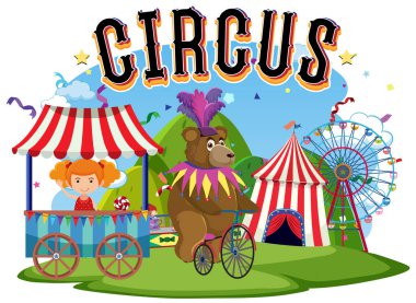 Bisiklet resimli sirk ayısı performansı