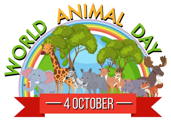 Bannière Journée Mondiale Des Animaux Avec Illustration Animaux Sauvages — Photo