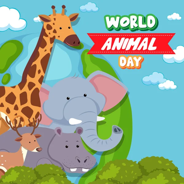 Bannière Journée Mondiale Des Animaux Avec Illustration Animaux Sauvages — Photo