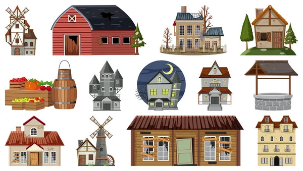 Set Abandoned Houses Buildings Illustration — Stock Photo, Image