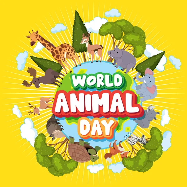 Bannière Journée Mondiale Des Animaux Avec Des Animaux Sauvages Debout — Photo