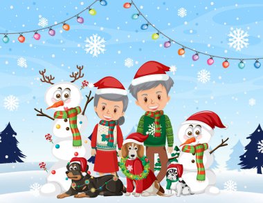 Yaşlı çift Noel 'i dışarıda kutluyor.