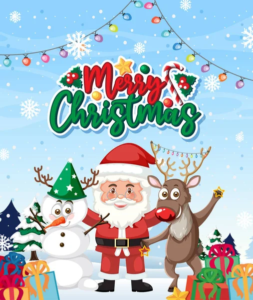 Veselé Vánoční Plakát Santa Rudolf Sobí Ilustrace — Stockový vektor