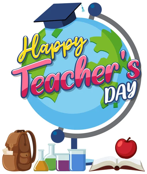 Happy Teacher Day Banner Earth Globe Illustration - Stok Vektor