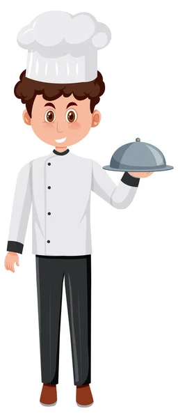 Chef Holding Food Cartoon Character White Background Illustration — Stock Vector