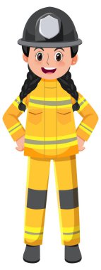 Beyaz arka planda bir itfaiyeci çizgi film karakteri.