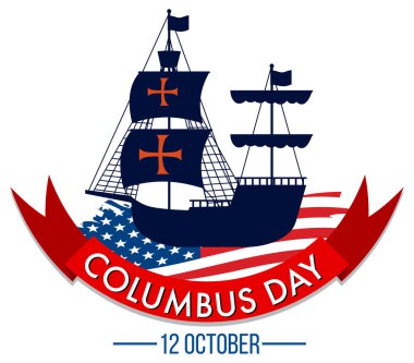 Sancak gemisi illüstrasyonlu mutlu Columbus bayrağı