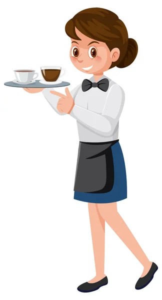 Nette Kellnerin Serviert Kaffee Illustration — Stockvektor