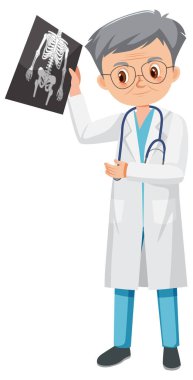Beyaz arkaplanda x-ray film karakteri tutan bir erkek doktor.