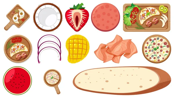 Coleção Ingredientes Alimentares Sobre Fundo Branco Ilustração — Vetor de Stock