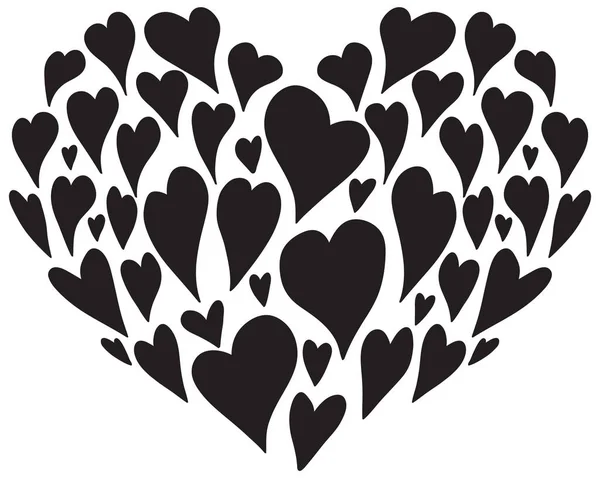 Forma Coração Feita Pequenos Corações Negros Ilustração —  Vetores de Stock
