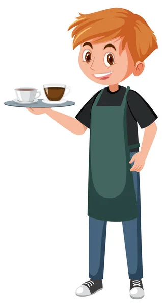Personagem Desenho Animado Homem Café Fundo Branco Ilustração — Vetor de Stock