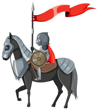 Ata binen şövalye silah ve kalkan çizimleriyle