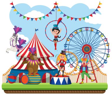 İzole edilmiş arkaplan illüstrasyonunda sirk tema parkı