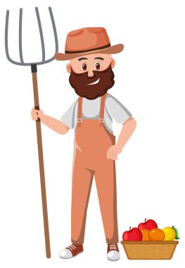 Beyaz arkaplan resimlerinde bir çiftçi çizgi film karakteri