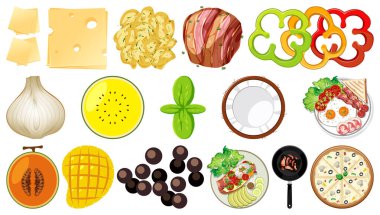 Beyaz arkaplan illüstrasyonunda gıda malzemelerinin toplanması