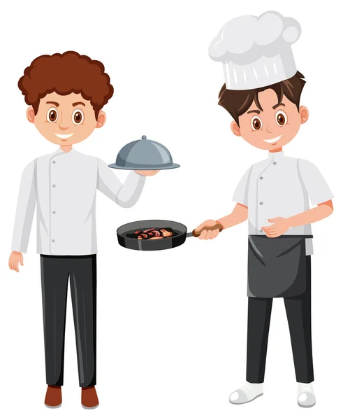 Chef Camarero Personaje Dibujos Animados Sobre Fondo Blanco Ilustración — Vector de stock