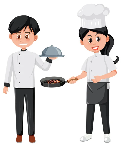 Chef Waiter Cartoon Character White Background Illustration — Stock Vector