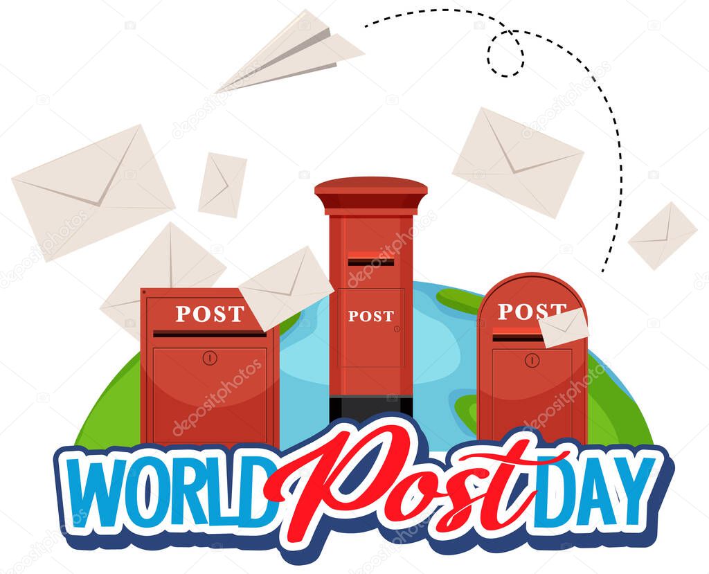 World Post Day banner with postboxes illustration