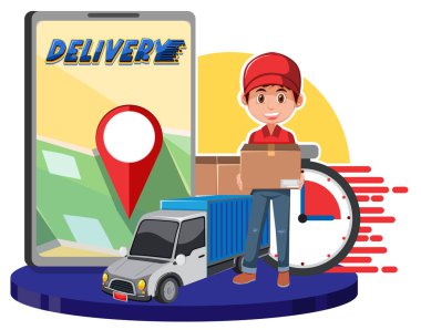 Akıllı telefon görüntüleme üzerinde konum kodlu bir paket tutan kurye