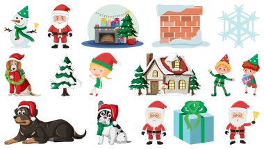 İzole edilmiş Noel Nesneleri ve Elementler Resmetmeyi Ayarla