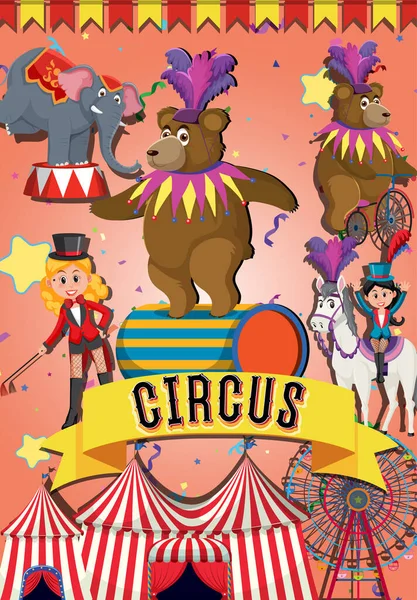 Circus Poster Design Bears Animal Performance Stage Illustration — Stock Vector