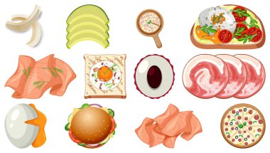 Beyaz arkaplan illüstrasyonunda gıda malzemelerinin toplanması