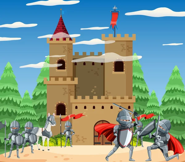 Středověký Rytíř Jousting Turnaj Scéna Ilustrace — Stockový vektor