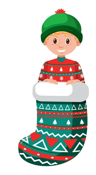 Chlapec Vánoční Punčocha Izolované Ilustrace — Stockový vektor