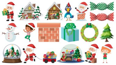 İzole edilmiş Noel Nesneleri ve Elementler Resmetmeyi Ayarla