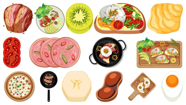 Koleksi Bahan Makanan Pada Ilustrasi Latar Belakang Putih - Stok Vektor