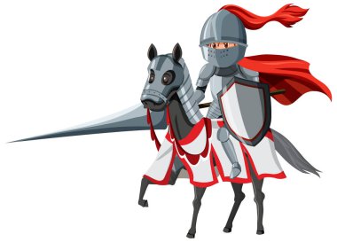 Ata binen şövalye silah ve kalkan çizimleriyle