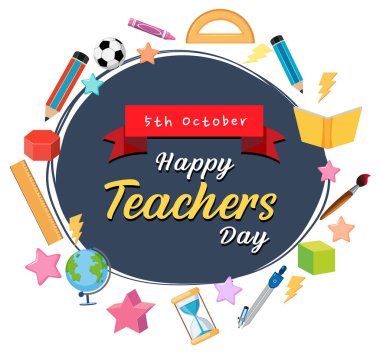 Okul objeleri illüstrasyonlu Öğretmenler Günün kutlu olsun.