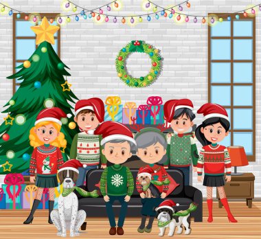 Mutlu aile Noel 'i bir evde kutluyor.