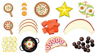 Beyaz arkaplan illüstrasyonunda gıda malzemelerinin toplanması