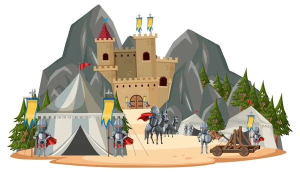 Izolowany Krajobraz Średniowiecznego Obozu Wojskowego Ilustracji — Wektor stockowy