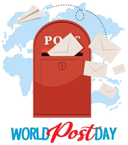 World Post Day Banner Post Box World Map Illustration — 스톡 벡터