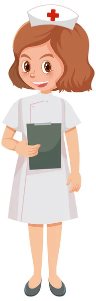 Χαριτωμένη Νοσοκόμα Χαρακτήρα Κινουμένων Σχεδίων Λευκό Φόντο Εικονογράφηση — Διανυσματικό Αρχείο