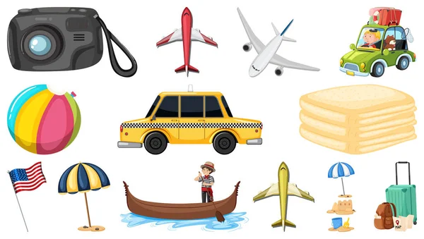 Set Summer Vacation Objects Elements Illustration — Stock Vector