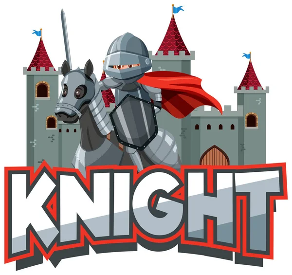 Ritter Schrift Logo Mit Einem Mittelalterlichen Ritter Cartoon Stil — Stockvektor