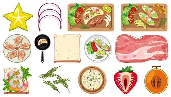 收集白色背景图上的食物配料 — 图库矢量图片