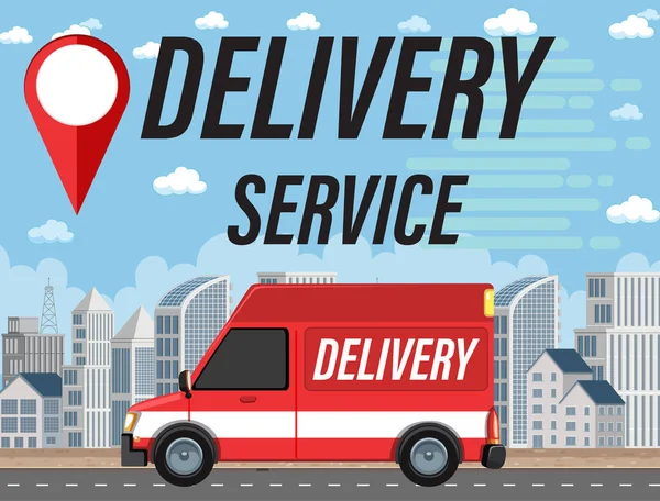 Baner Delivery Service Furgonetką Mieście Ilustracji — Wektor stockowy
